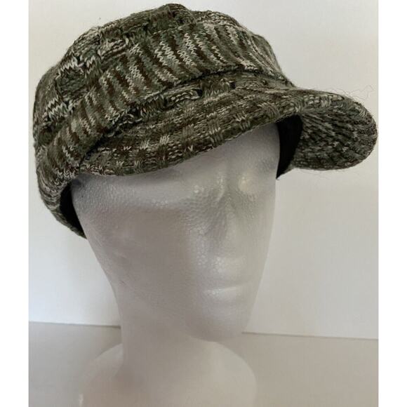 Vtg Scala Pronto Wms Grn Blk Knit Y2K Lined Cabbie Newsboy Elas Back Buckle Acc - Picture 1 of 9